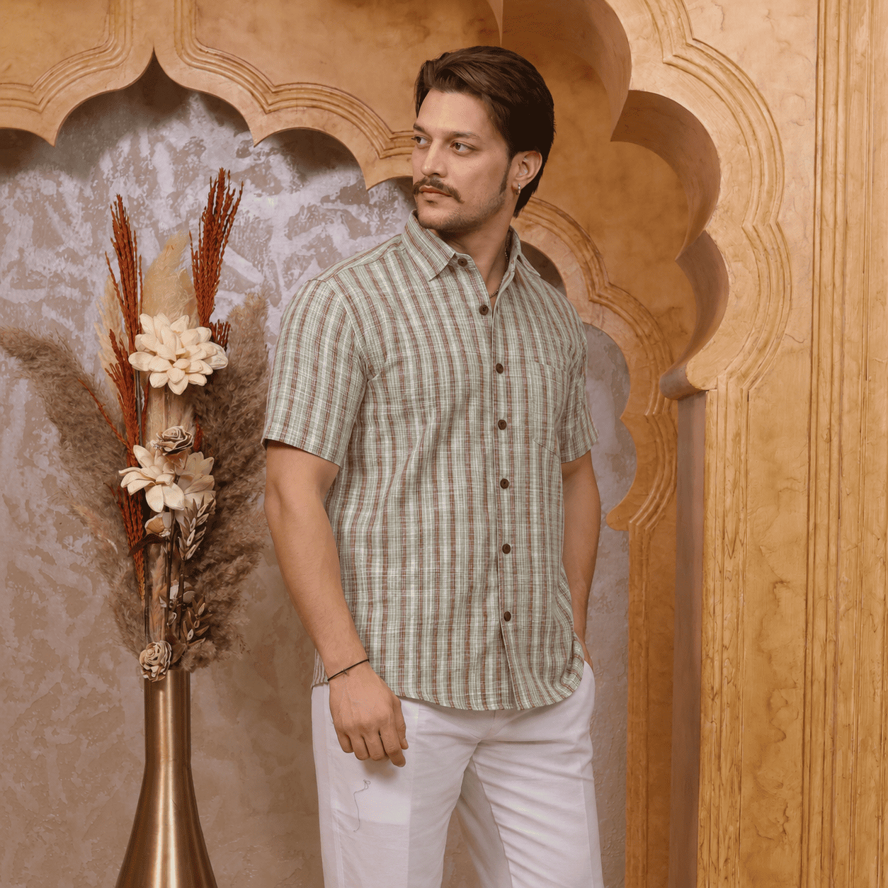 Rajwada Half Sleeves Shirt Green