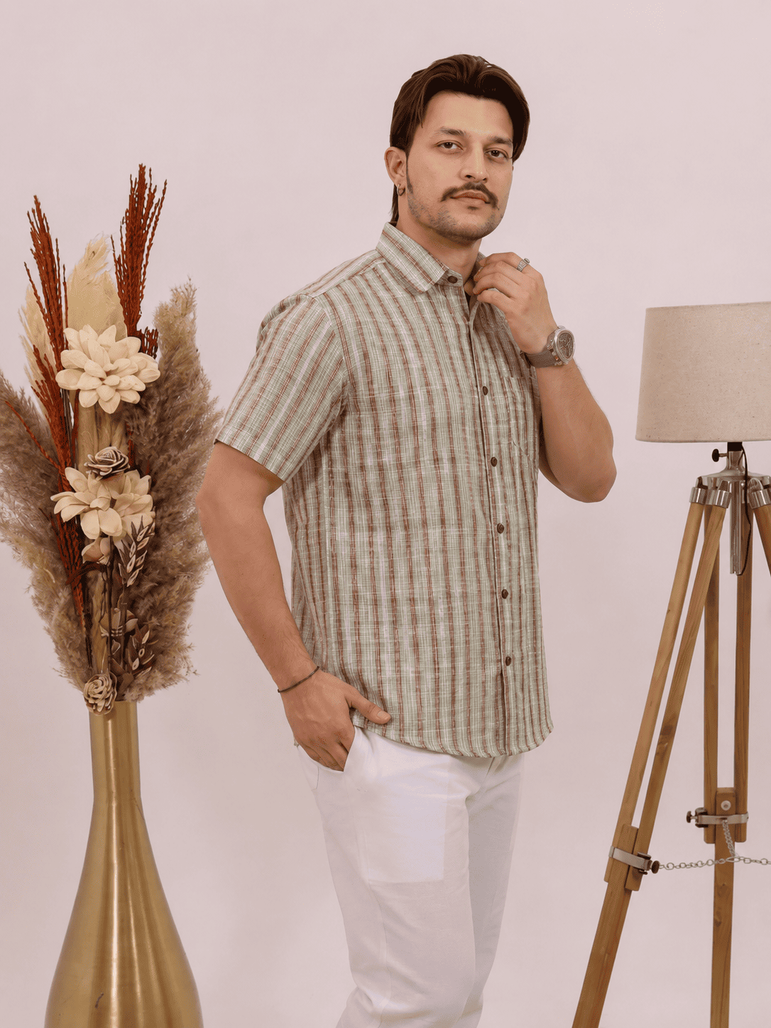 Rajwada Half Sleeves Shirt Green