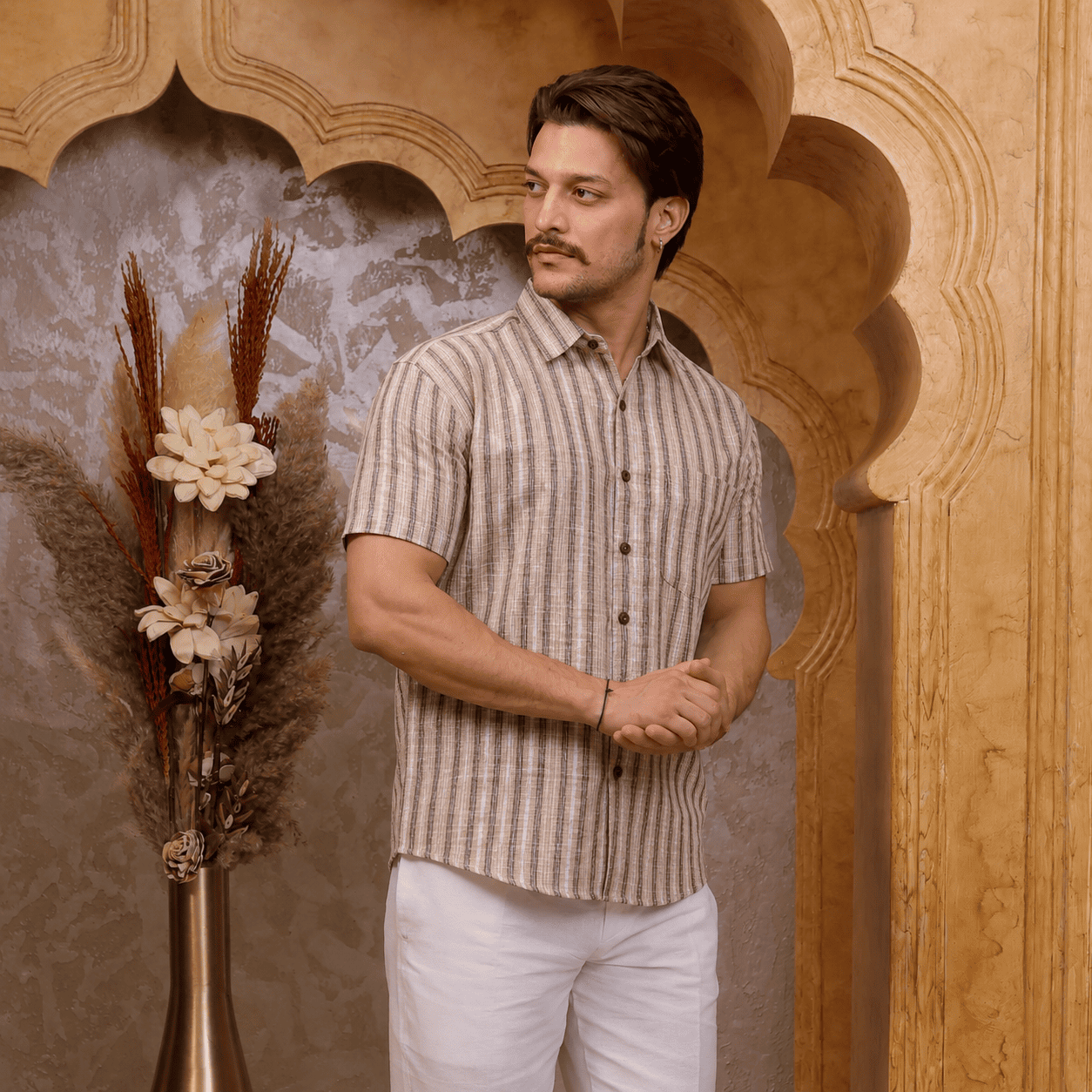 Rajwada Half Sleeves Shirt Beige