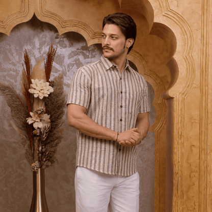 Rajwada Half Sleeves Shirt Beige