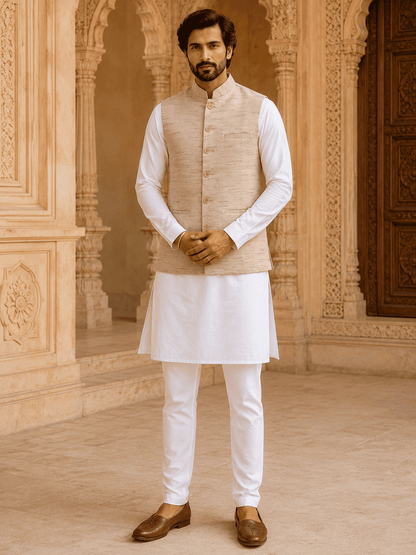 Skin Tone Cotton Bhagalpur Modi Jacket | Kargham