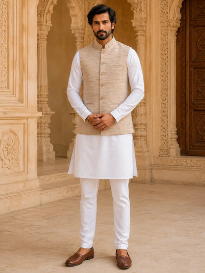Skin Tone Cotton Bhagalpur Jacket
