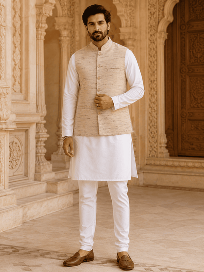 Skin Tone Cotton Bhagalpur Modi Jacket | Kargham