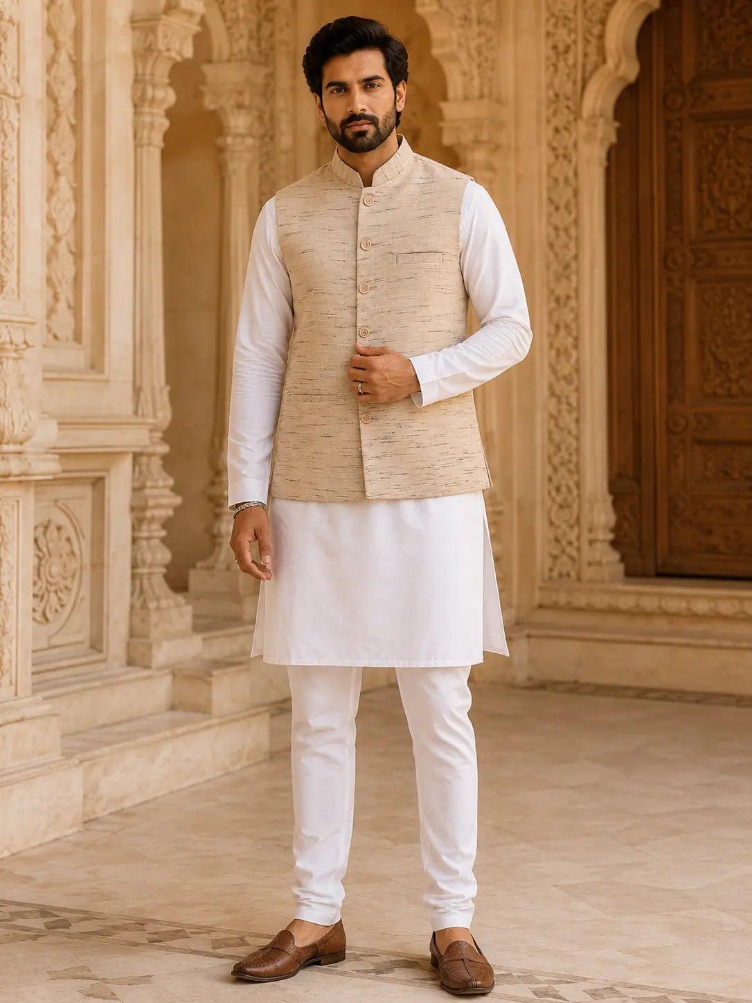 Skin Tone Cotton Bhagalpur Jacket