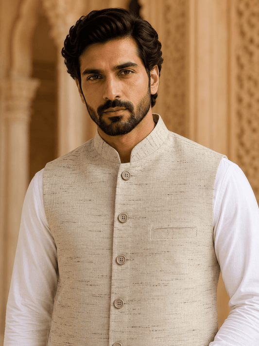 Grey Khadi Cotton Bhagalpur Modi Jacket | Kargham