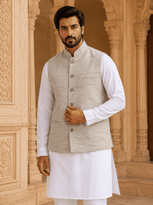 Grey Khadi Cotton Bhagalpur Modi Jacket | Kargham