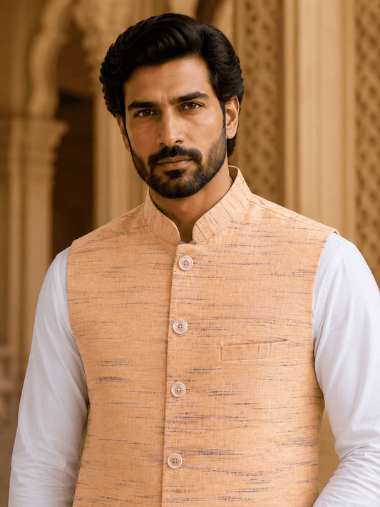 Orange Khadi Cotton Bhagalpur Modi Jacket | Kargham