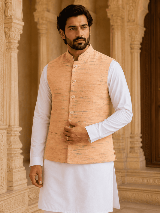Orange Khadi Cotton Bhagalpur Modi Jacket | Kargham