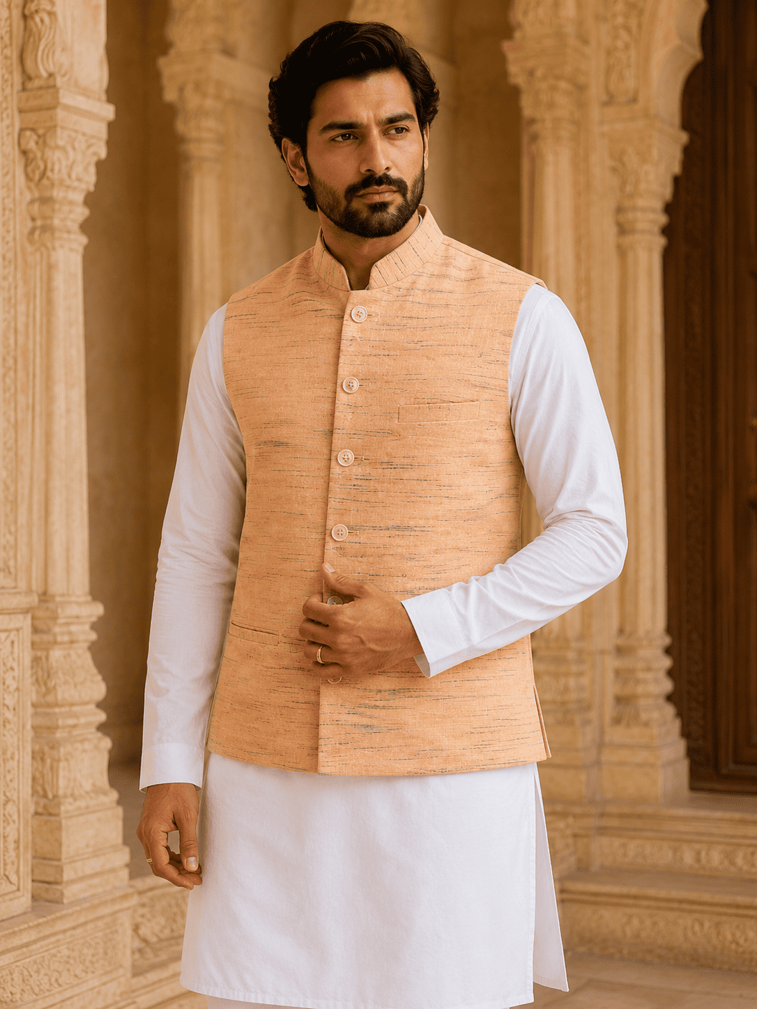 Orange Cotton Bhagalpur Modi Jacket | Kargham