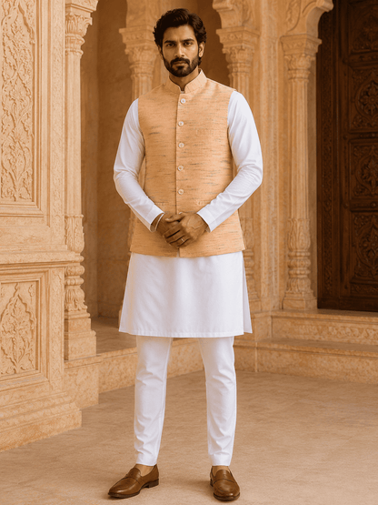 Orange Cotton Bhagalpur Modi Jacket | Kargham