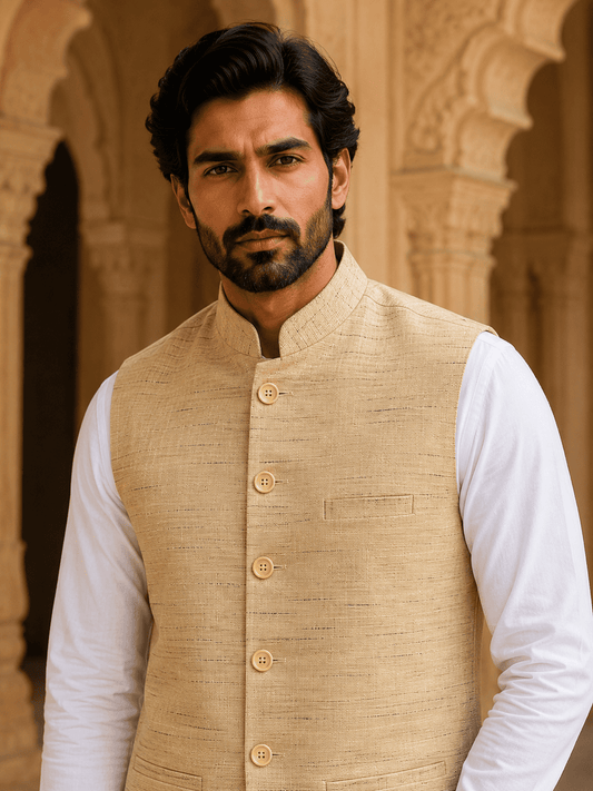 Brown Khadi Cotton Bhagalpur Modi Jacket | Kargham