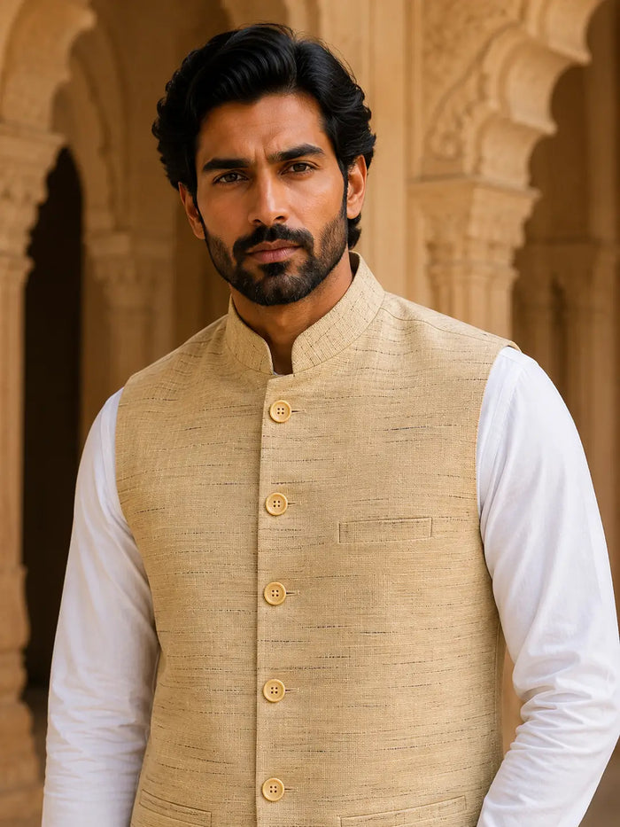 Brown Handloom Cotton Bhagalpur Jacket