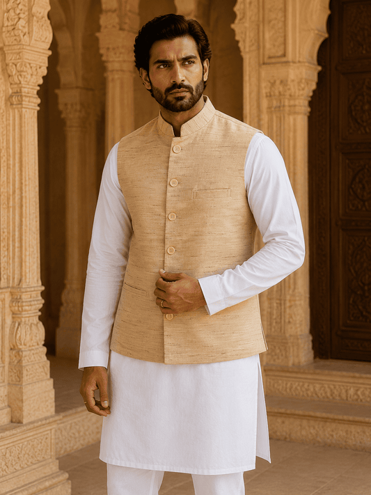 Brown Khadi Cotton Bhagalpur Modi Jacket | Kargham