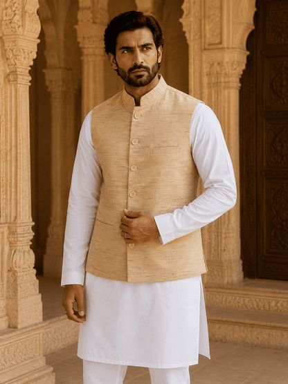 Brown Cotton Bhagalpur Modi Jacket | Kargham