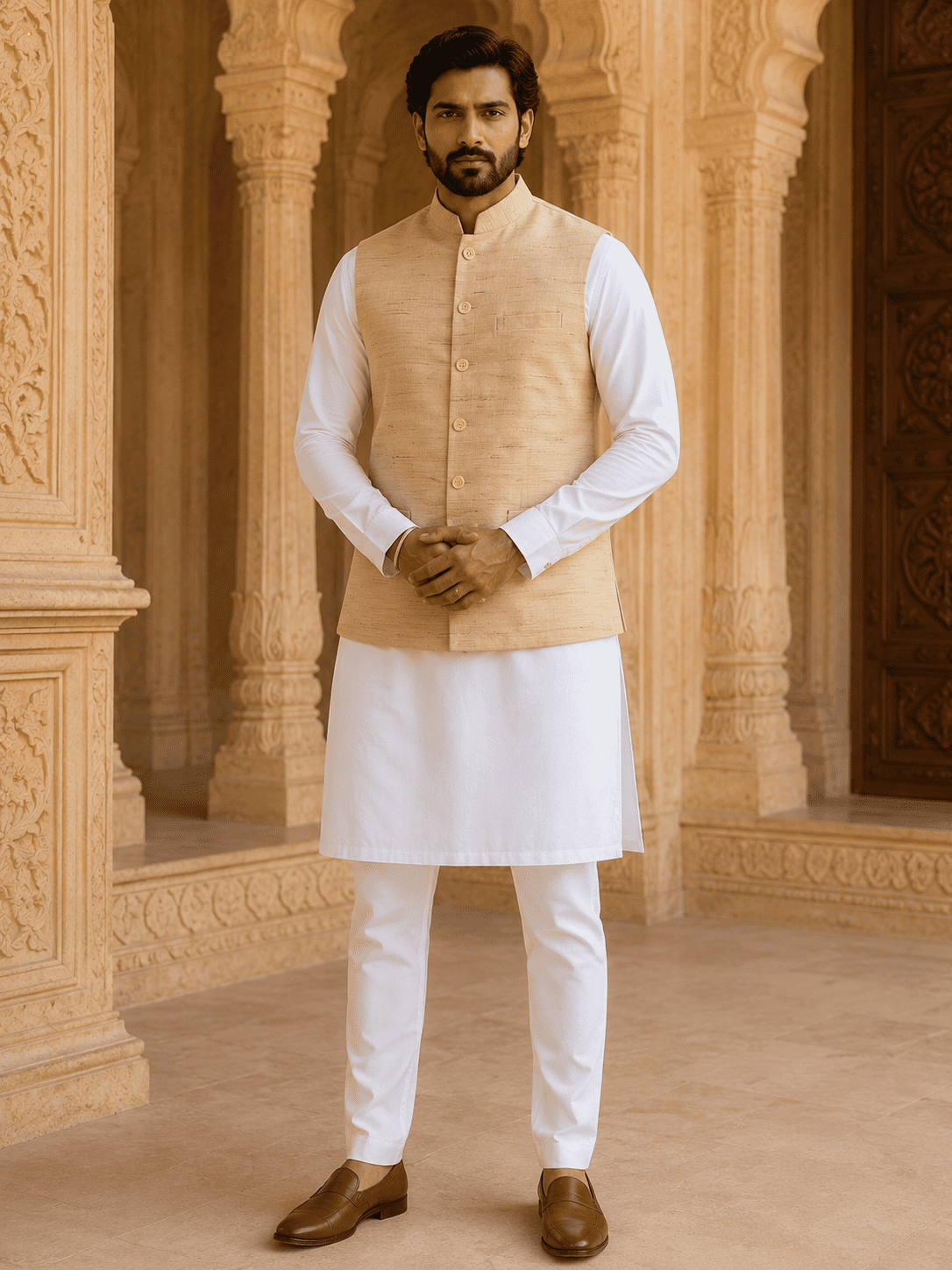 Brown Cotton Bhagalpur Modi Jacket | Kargham