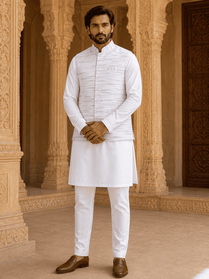 Blue Pattern White Jharna Cotton Modi Jacket | Kargham
