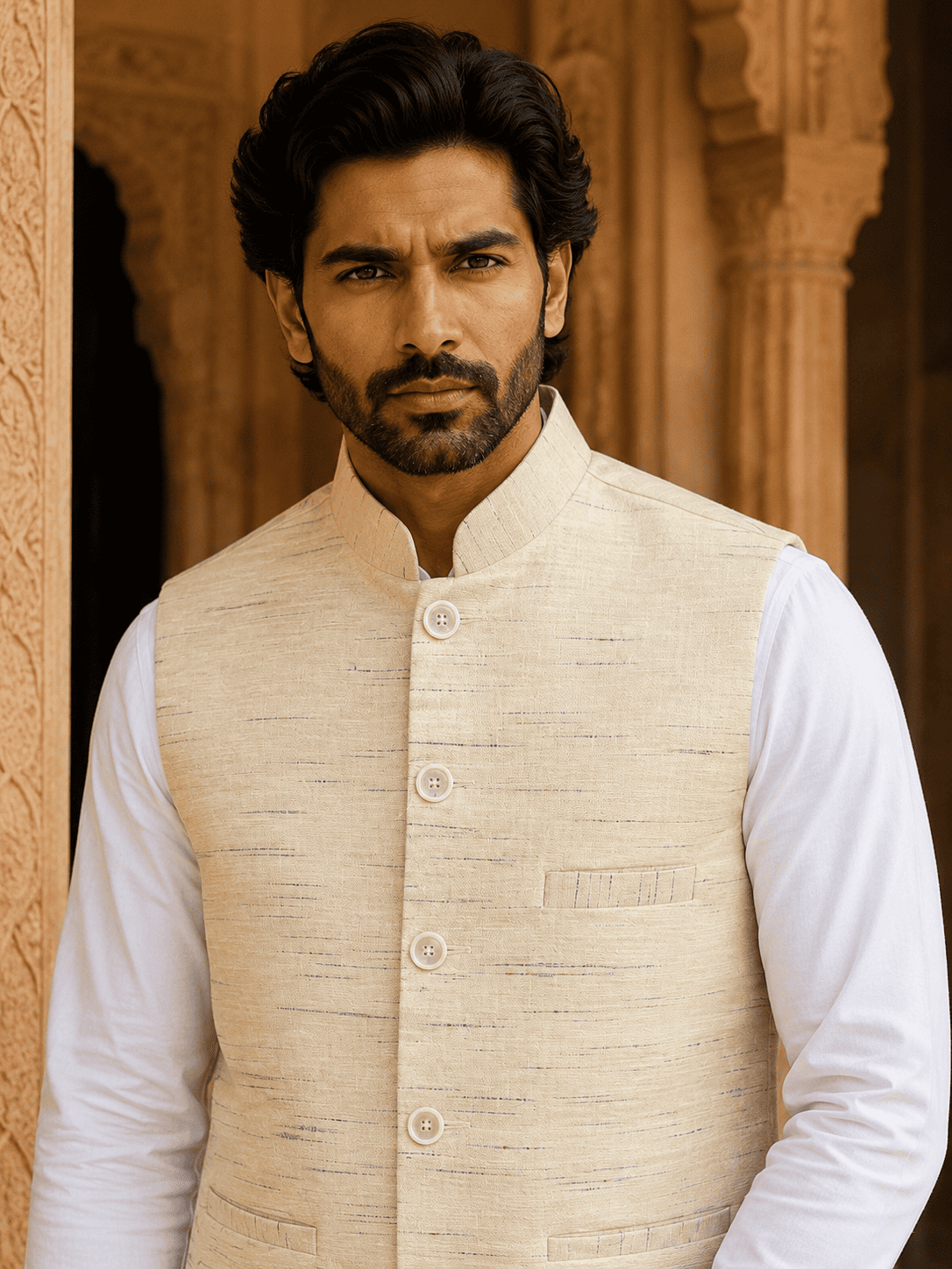 Cream Cotton Bhagalpur Modi Jacket | Kargham