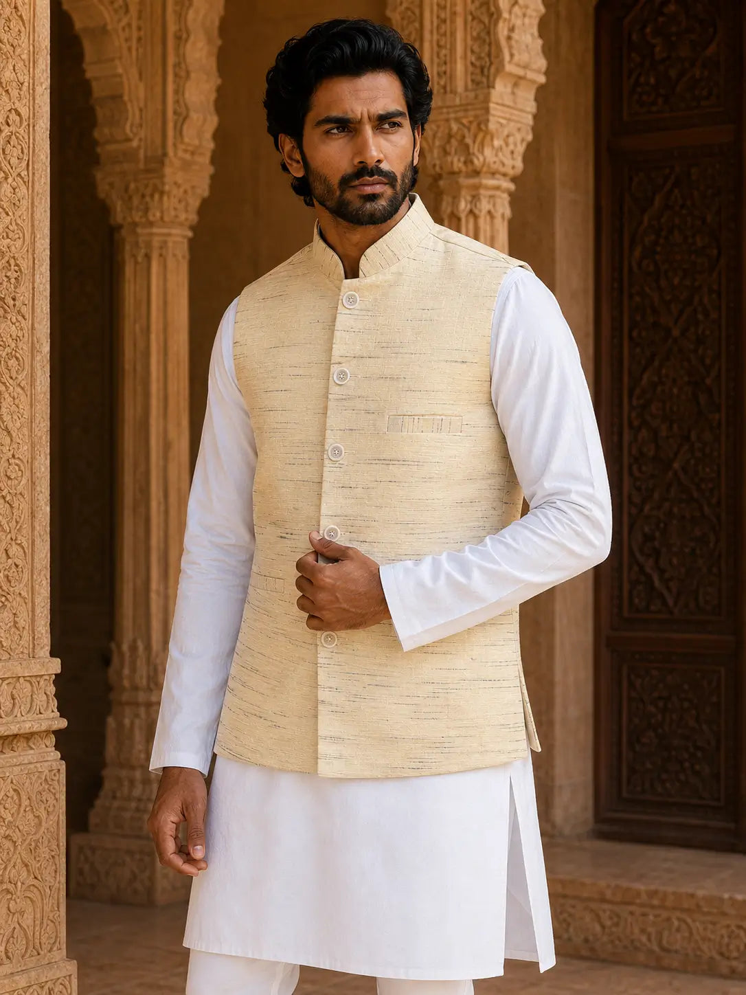 Cream Handloom Cotton Bhagalpur Jacket