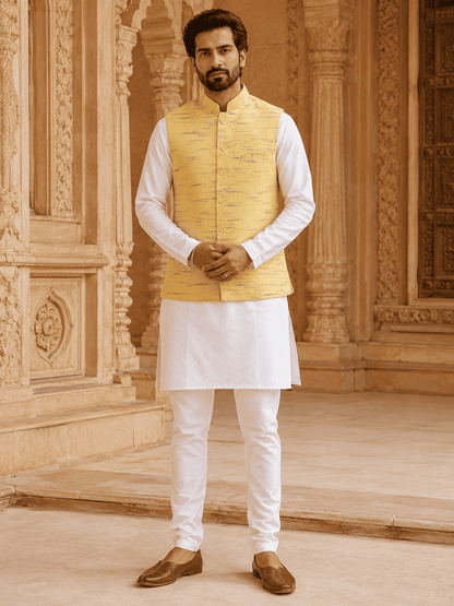 Yellow Cotton Bhagalpur Modi Jacket | Kargham