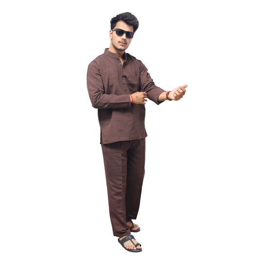 Co ord Set Full Sleeves-Brown