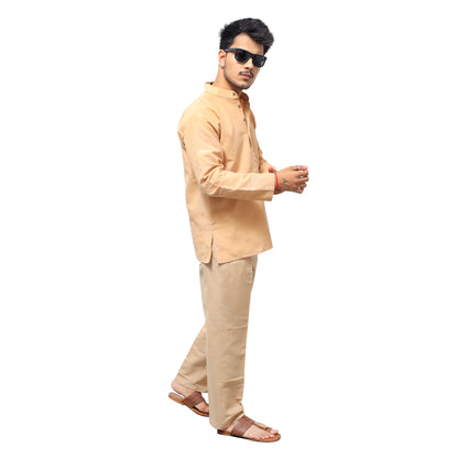 Beige Full Sleeves Short Kurta Co ord Set Side View