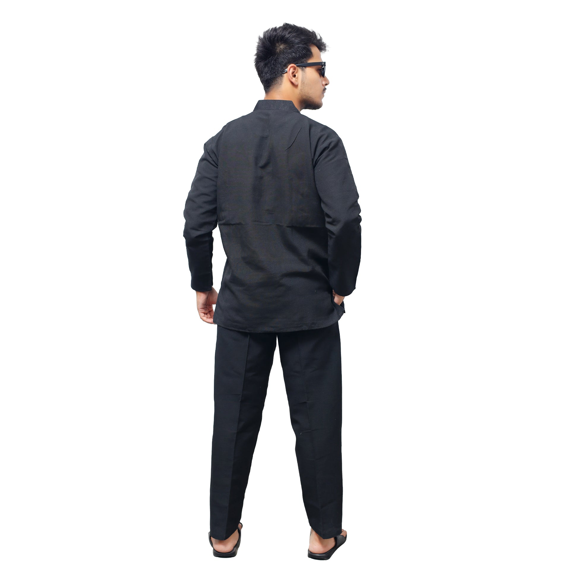 Back View of Black Khadi Cotton Co ord Set for Men