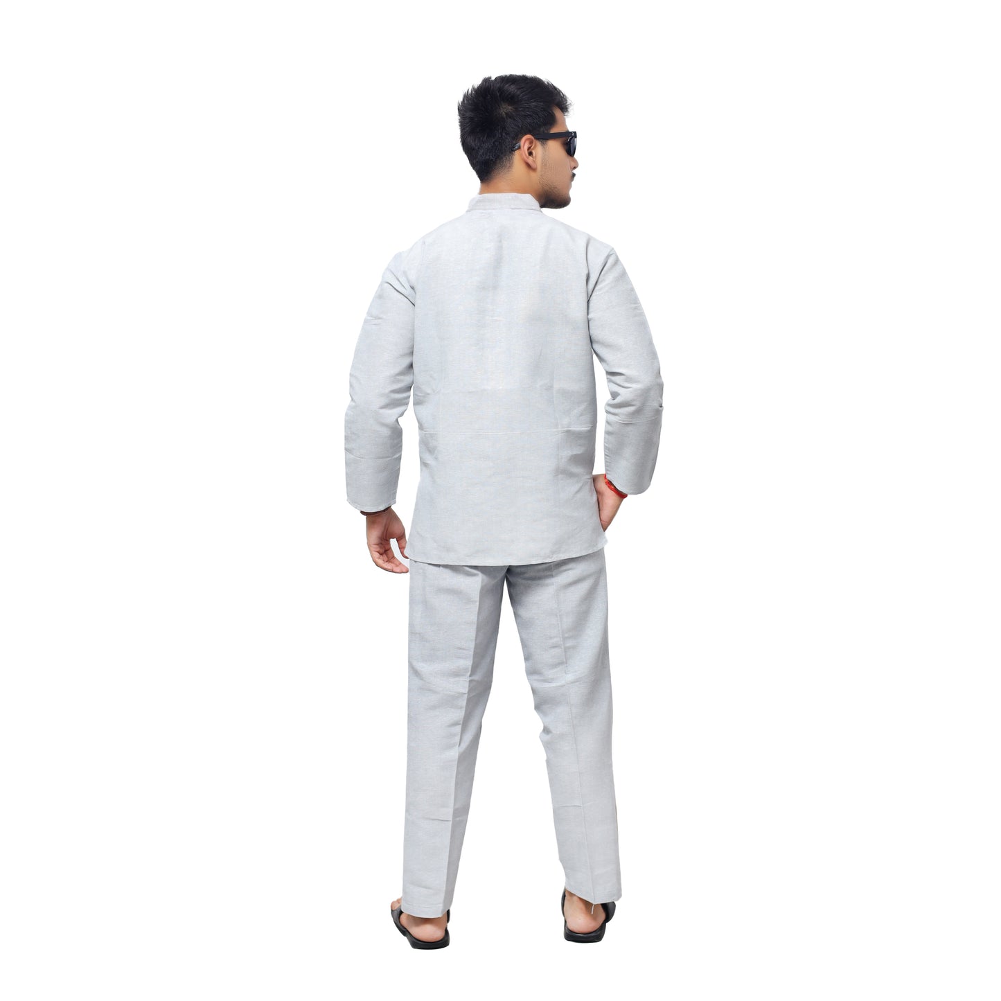Grey Solid Co ord Set Back View