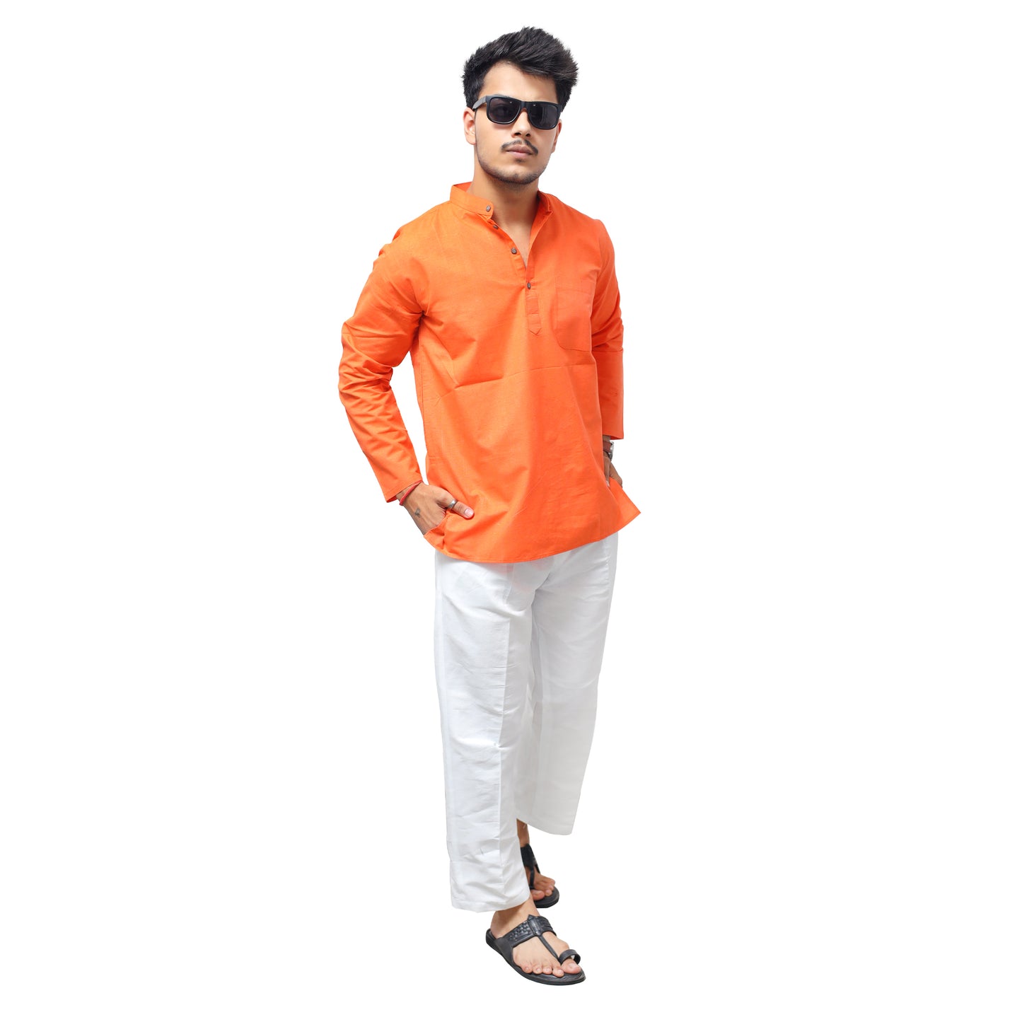 Orange Solid Full Sleeves Kurta Side View