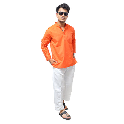 Orange Solid Full Sleeves Kurta Side View