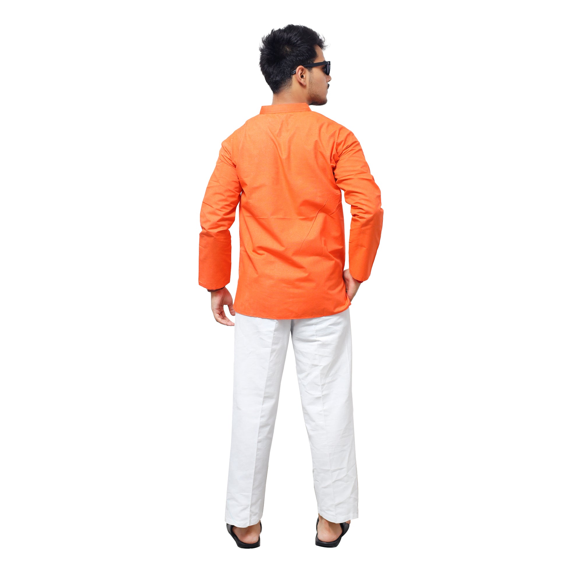 Orange Kurta White Pant Set Back View