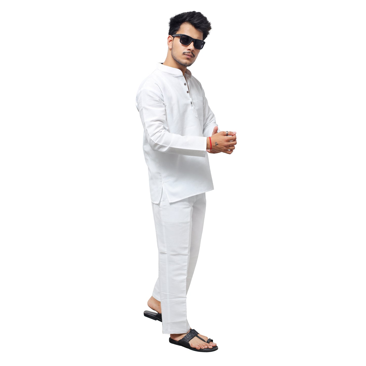White Full Sleeves Kurta Pant Co ord Set Side View