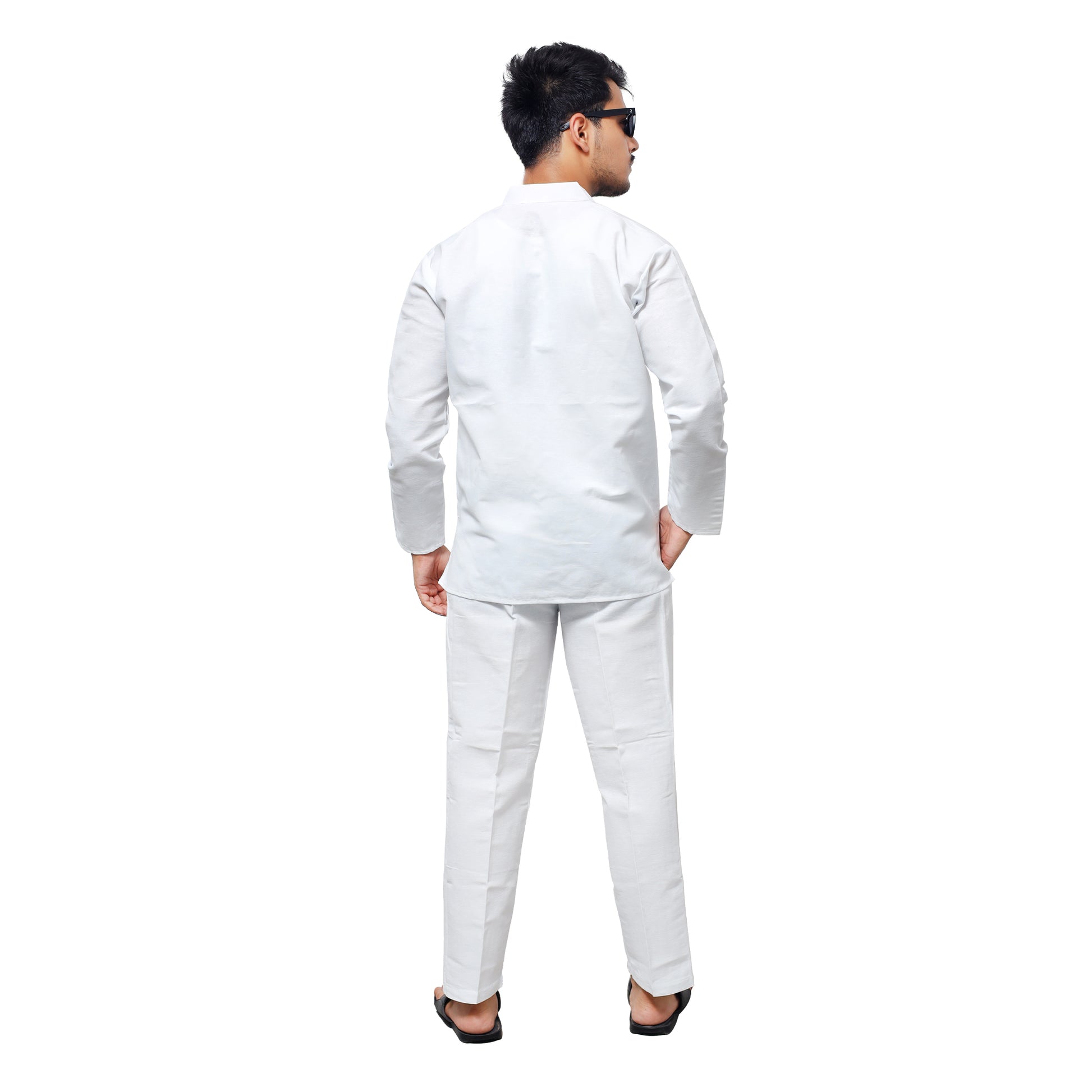 White Solid Co ord Set For Men Back View