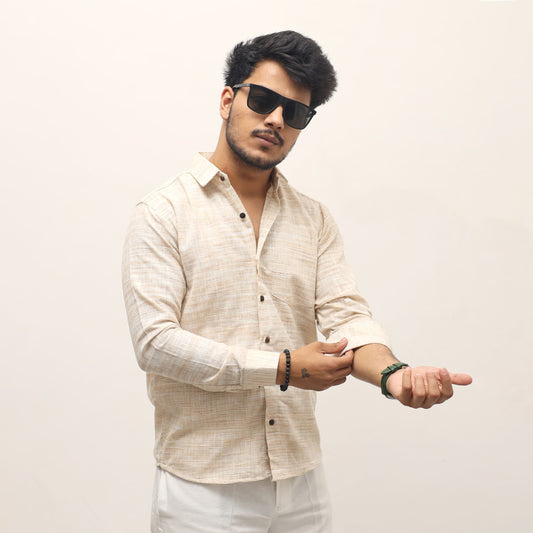 Cross jharna beige khadi shirt full sleeves styling