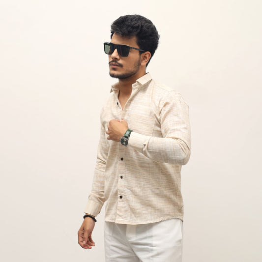 Beige khadi cross jharna shirt for men side angle