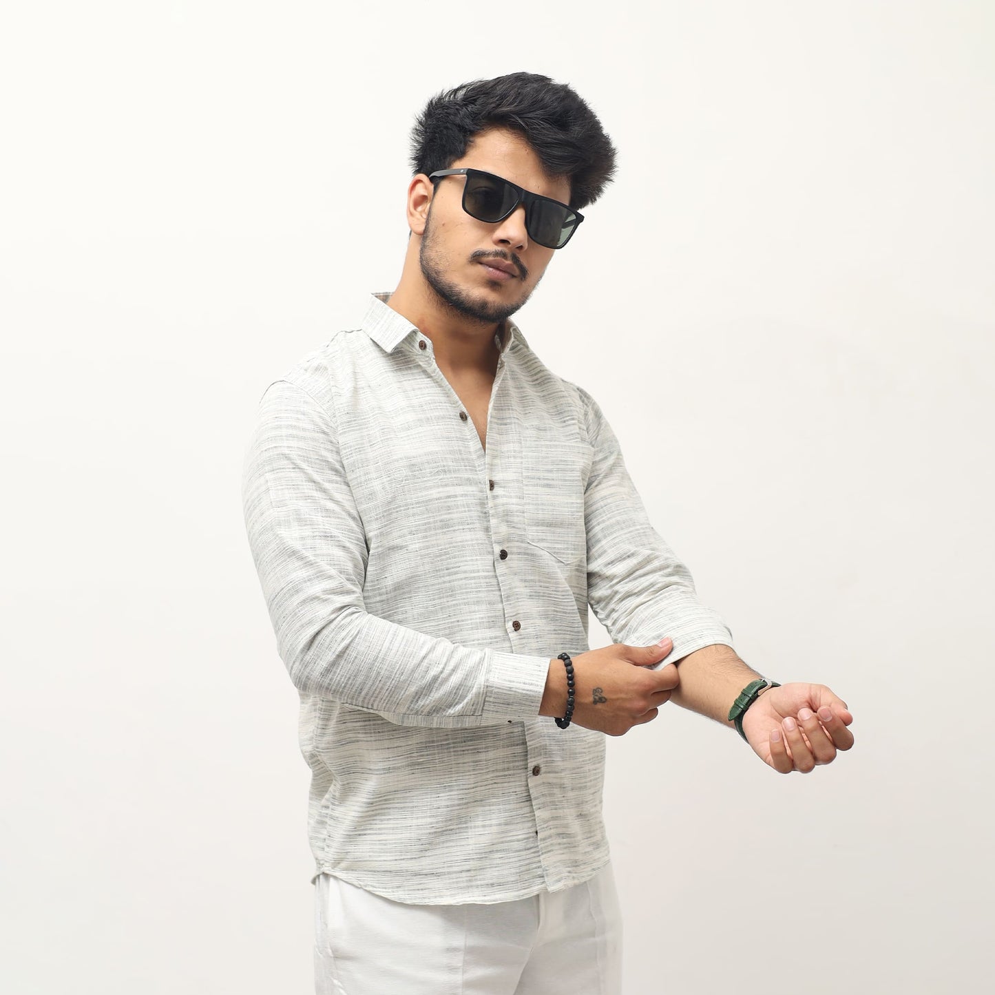 Grey cross jharna khadi shirt for men front view
