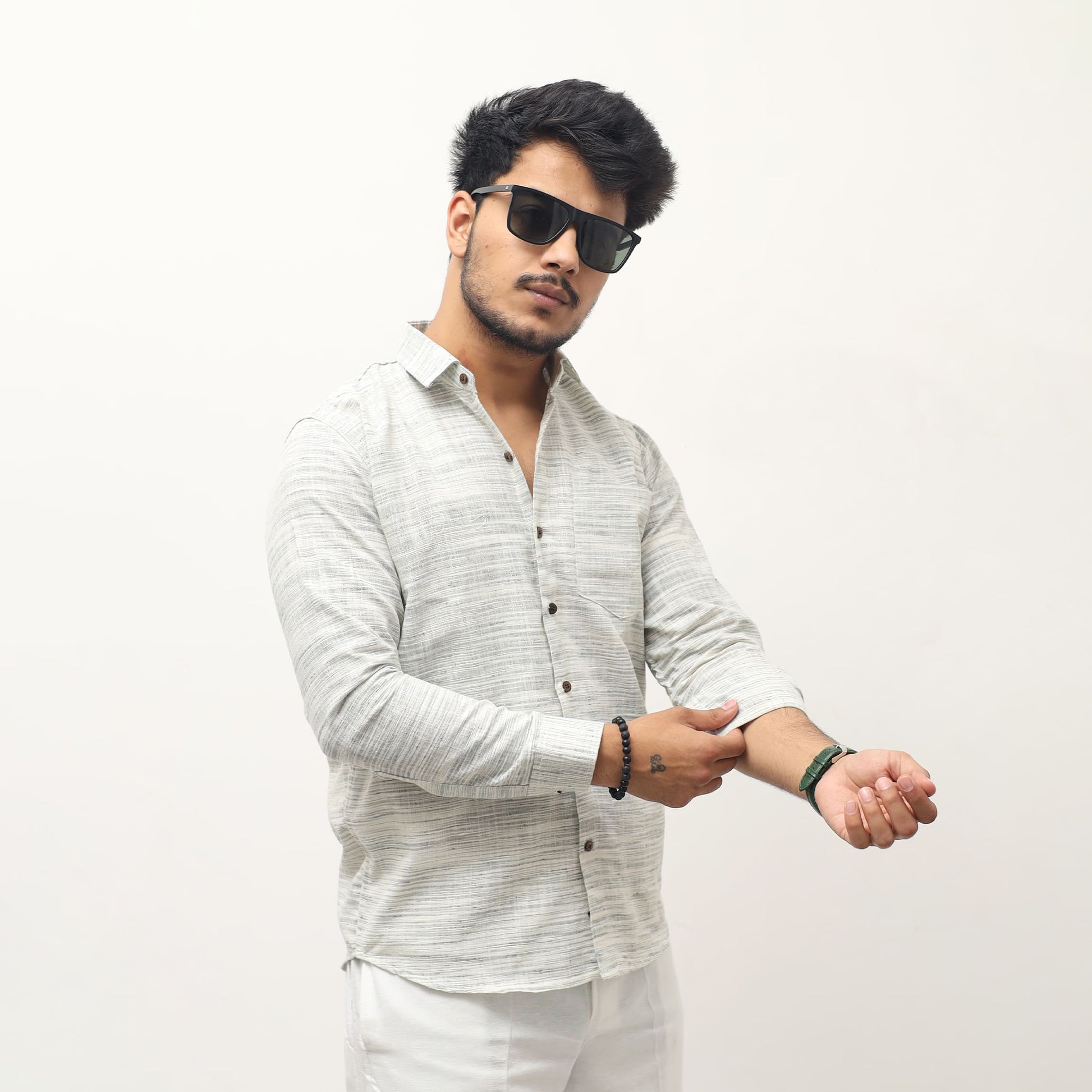 Grey cross jharna khadi shirt for men front view