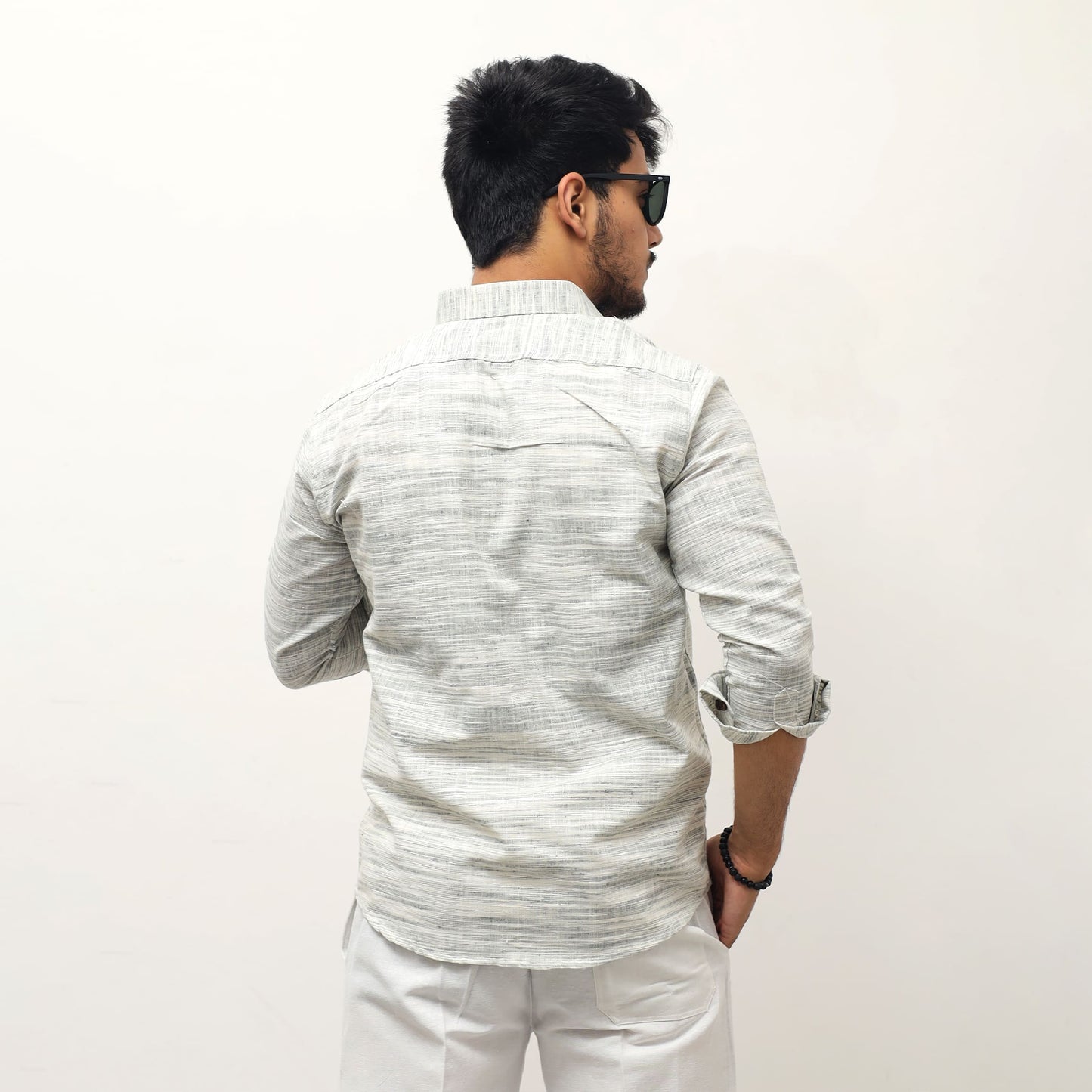 Grey cotton khadi shirt for men back view