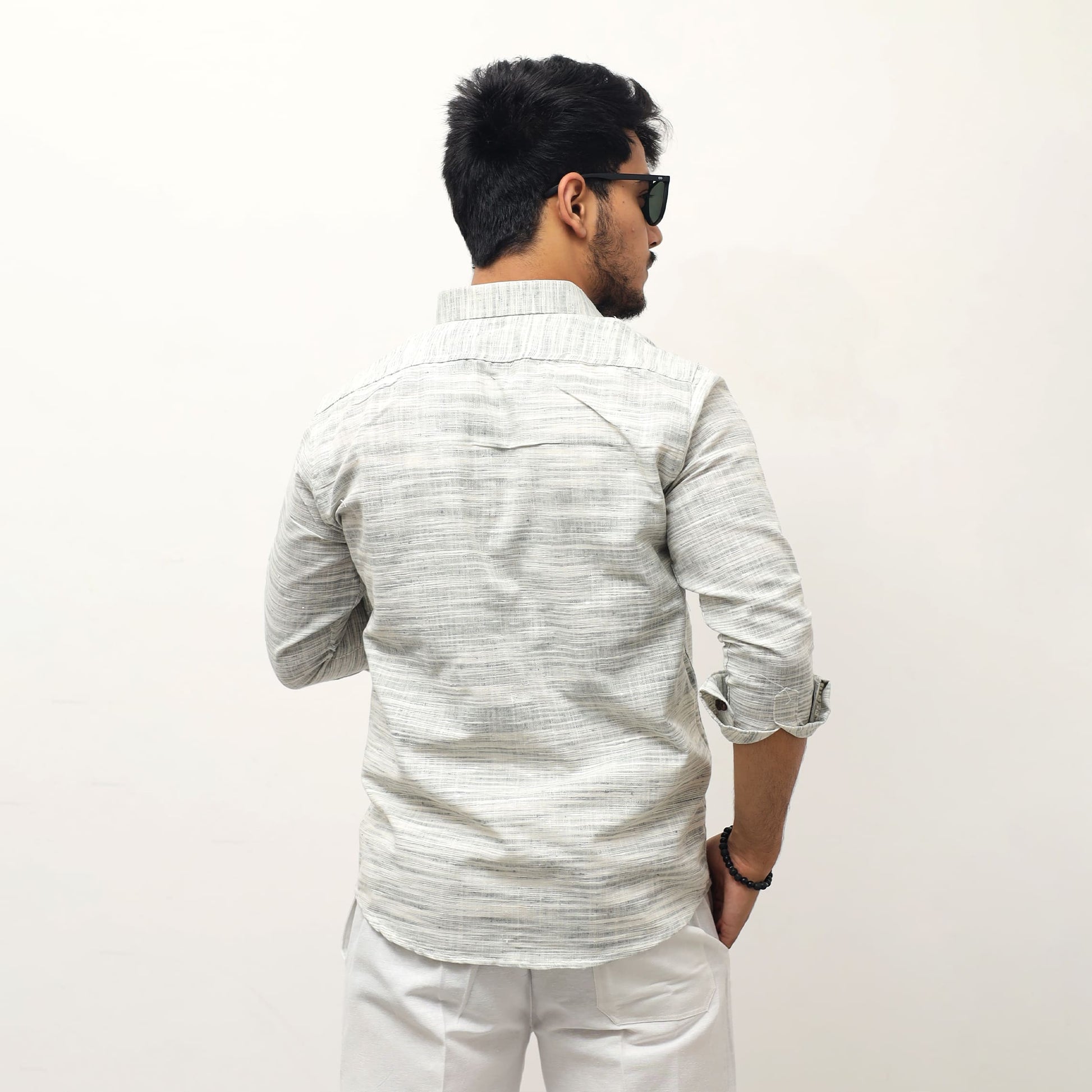 Grey cotton khadi shirt for men back view