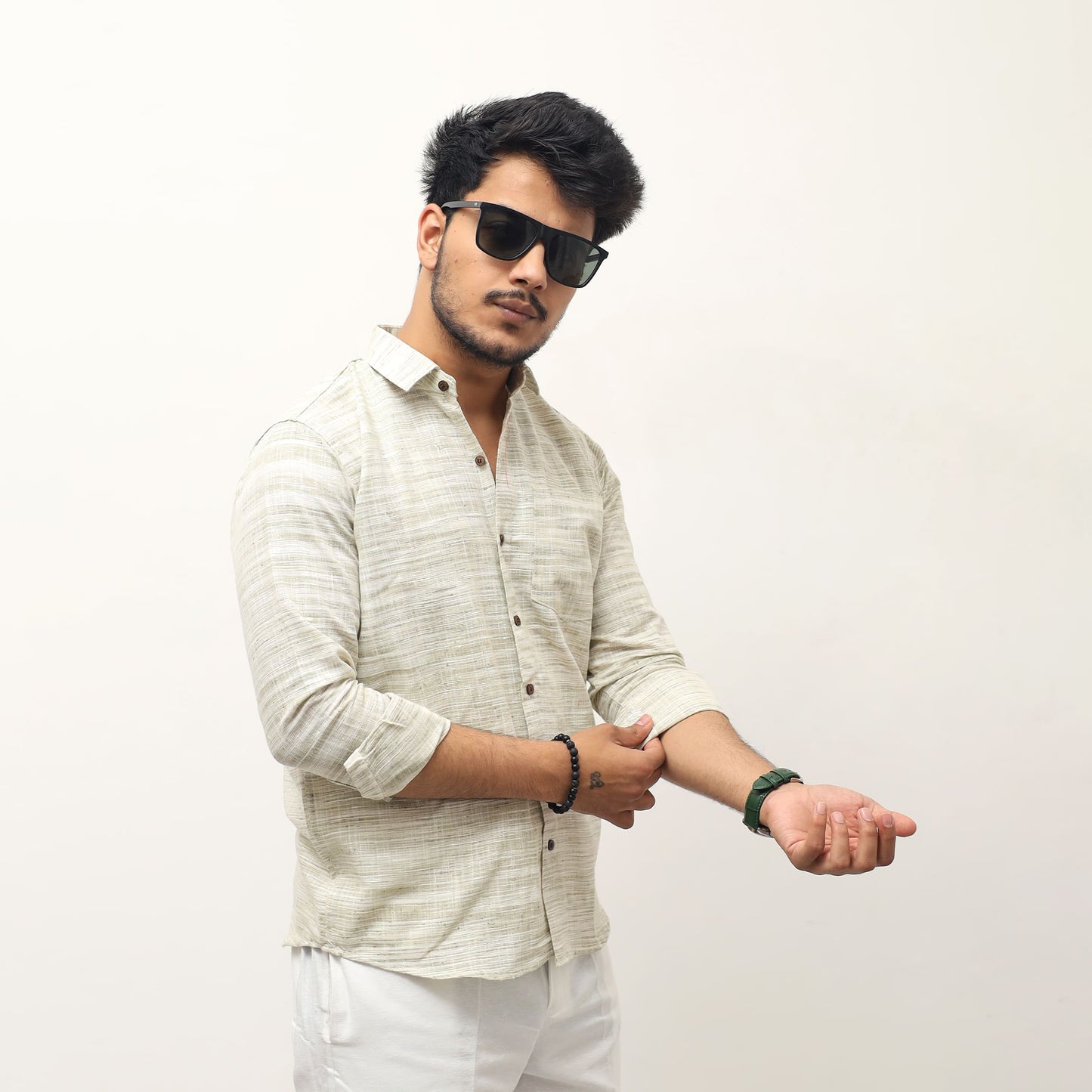 Cross jharna light green khadi shirt full sleeves styling
