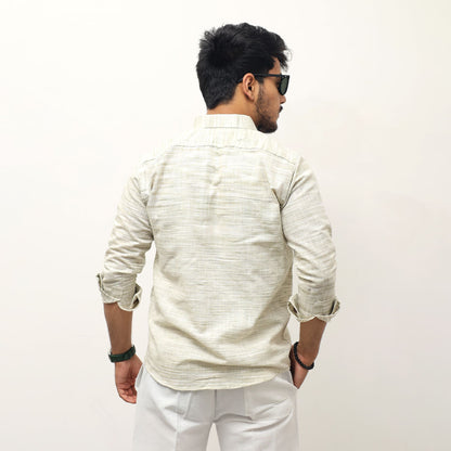 Light Green Cross Jharna Cotton Shirt for Men | Full Sleeves Shirt