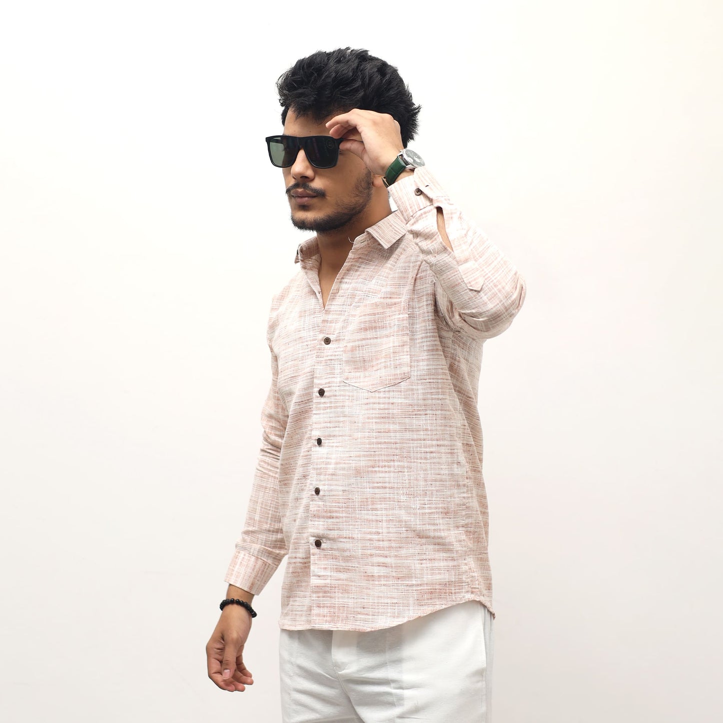Cross jharna light orange khadi shirt full sleeves styling 