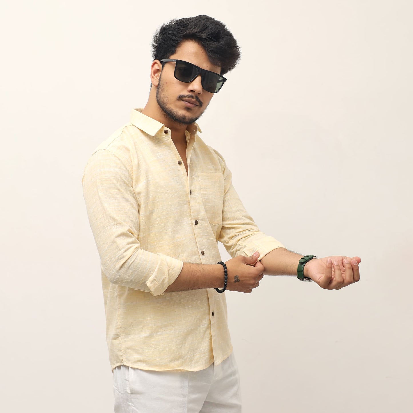Cross jharna khadi shirt for men mustard casual look