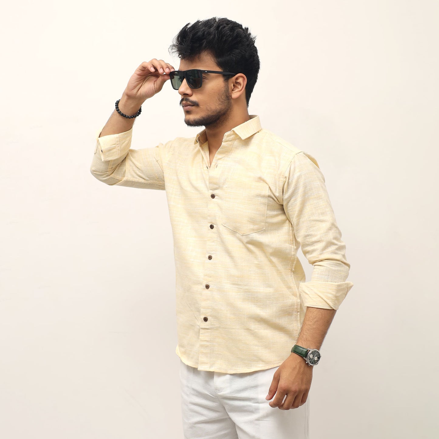 Mustard cross jharna khadi shirt for men front view