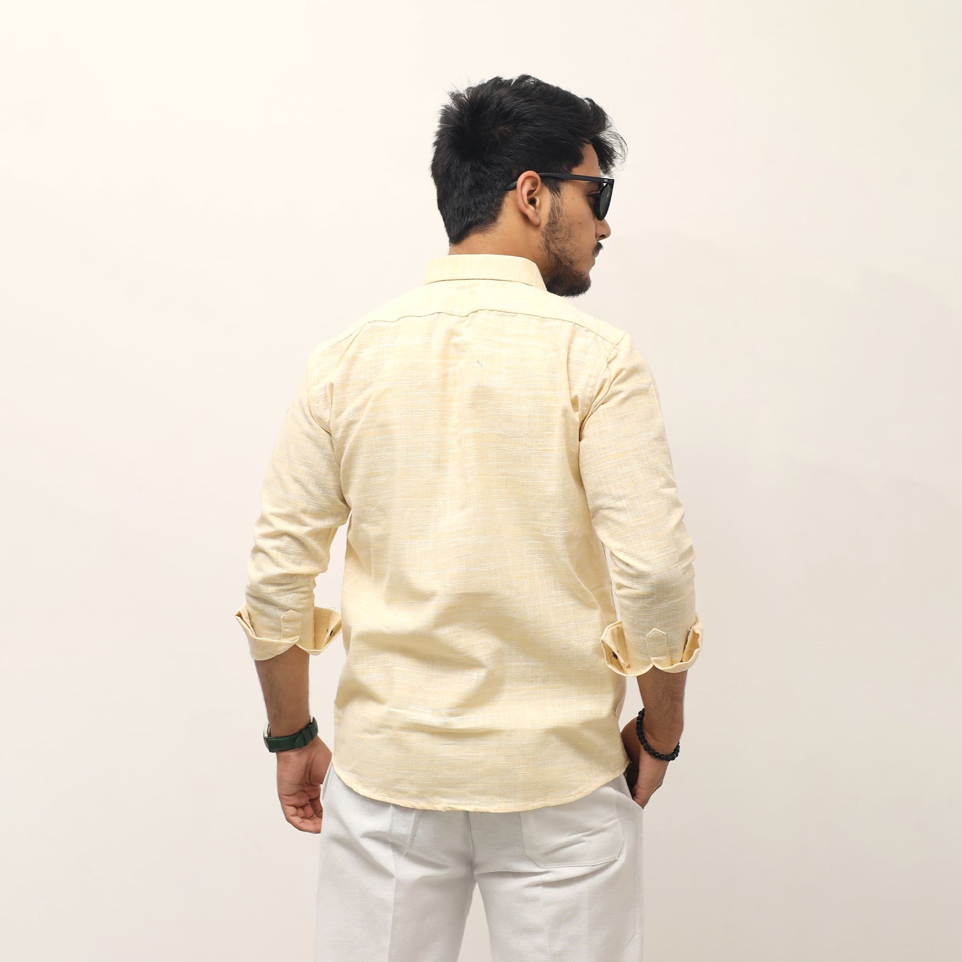 Mustard cross jharna cotton khadi shirt back view