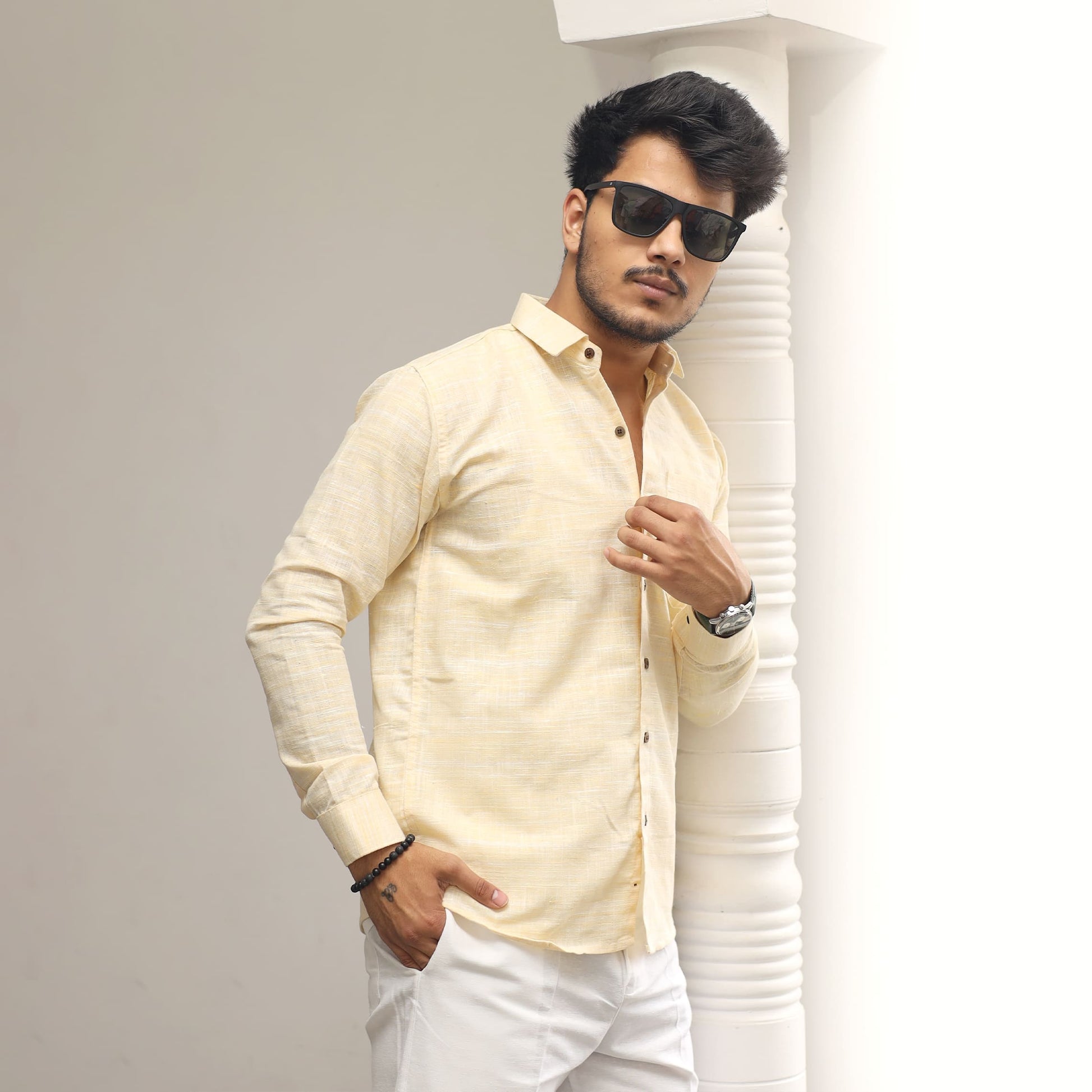 Cross jharna mustard khadi shirt for men full sleeves