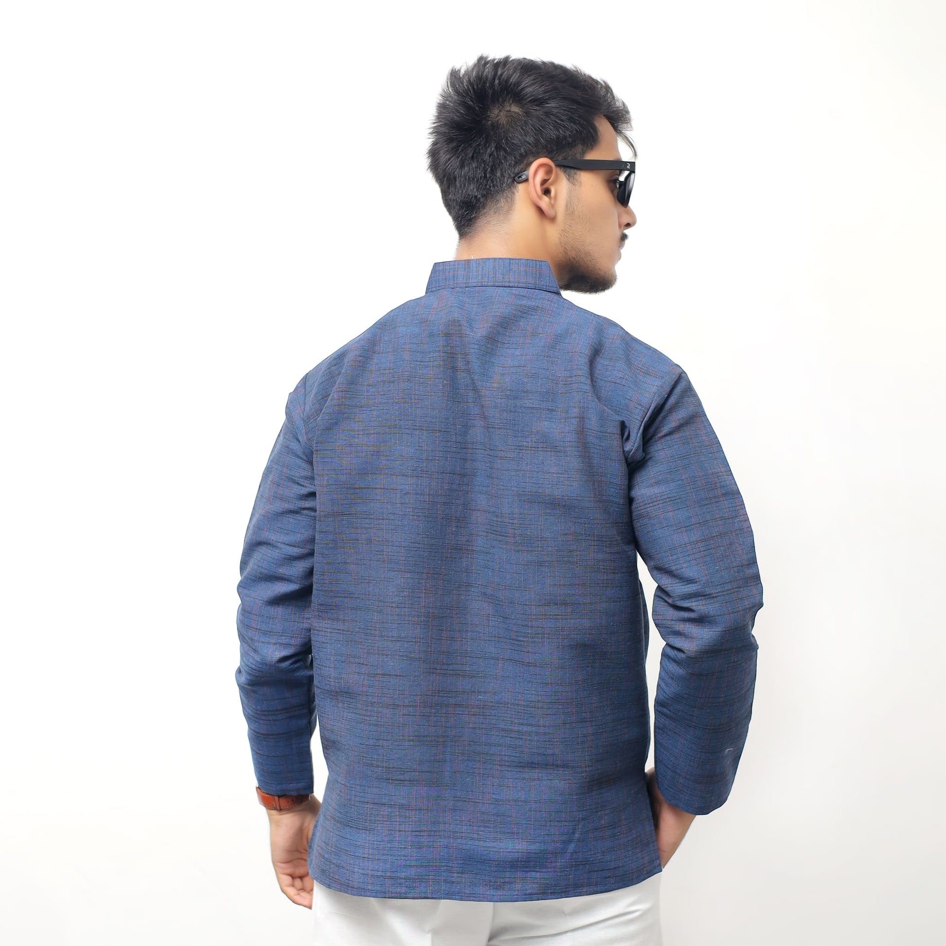 Back View of Blue Tone Dark Jharna Full Sleeves Kurta