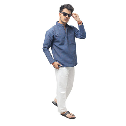 Blue Tone Dark Jharna Kurta Pant Combo Set Full-Length Look