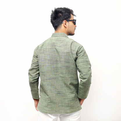 Green Tone Dark Jharna Full Sleeves Kurta back profile view