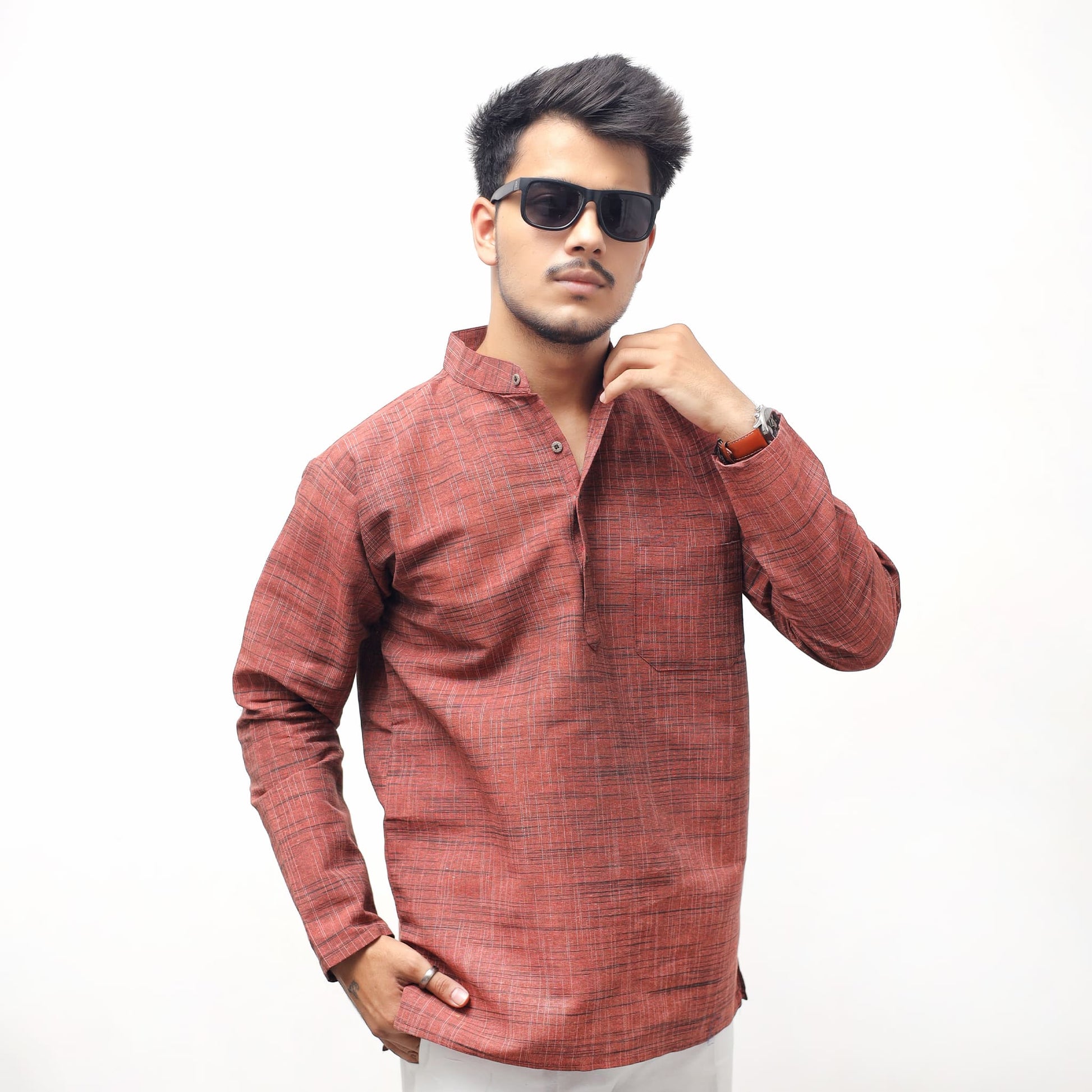 Orange Tone Dark Jharna Full Sleeves Kurta for Men front view