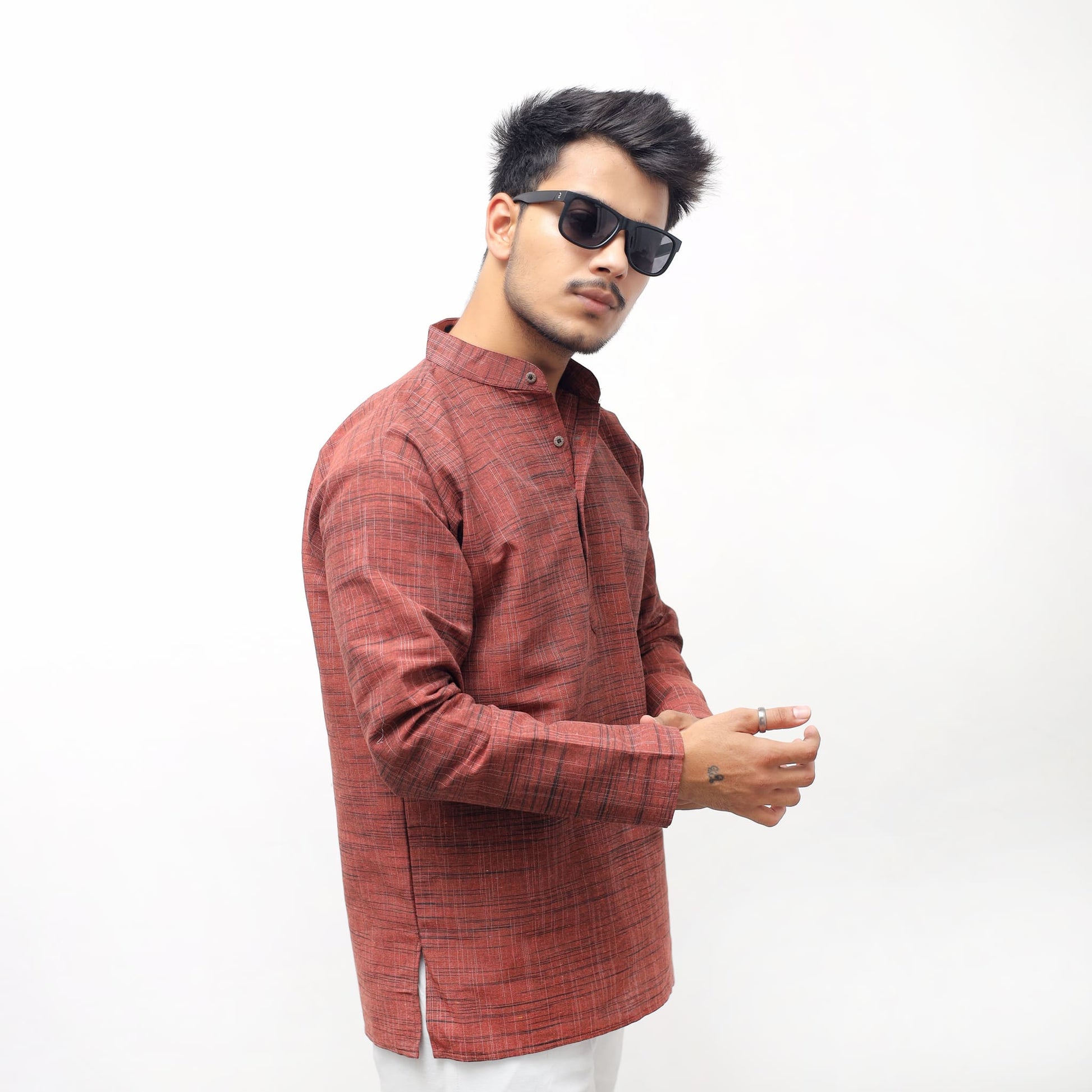 Orange Tone Dark Jharna full sleeves short kurta side view